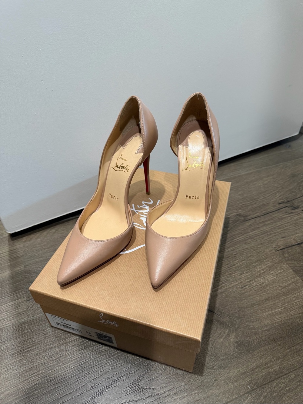Christian Louboutin Nude Pointed-Toe Leather Stilettos with Red Sole